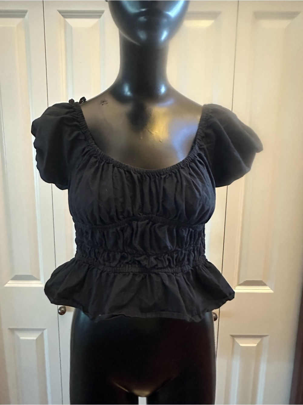 Black Women's Smocked Peplum Top - Unbranded